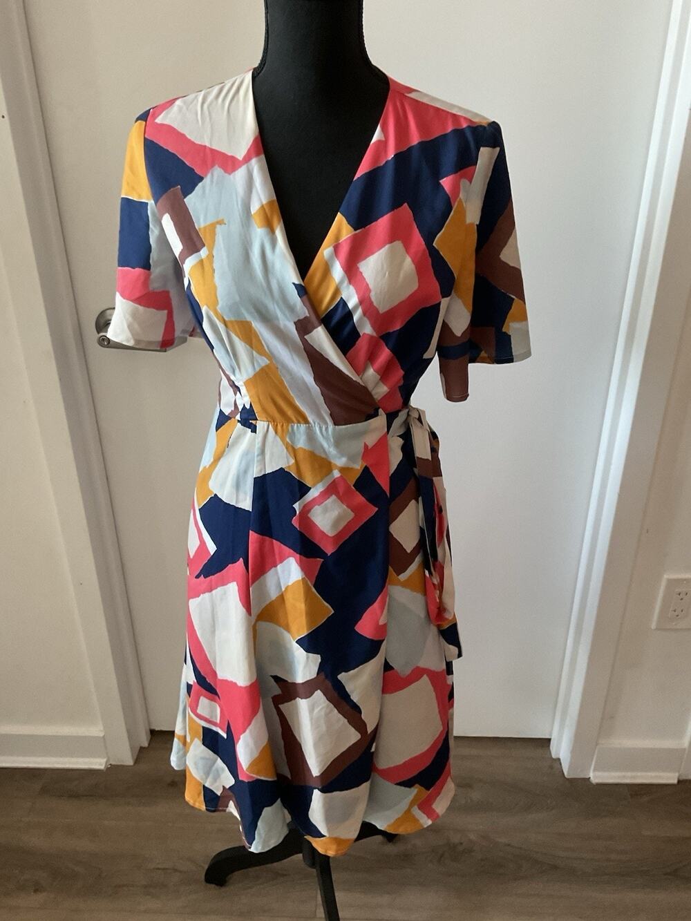 Anthropologie Hutch Blaise Geometric Wrap Dress Mini Multi Color V Neck Short
